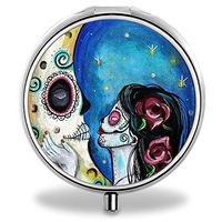 Compact 3 Compartment Medicine Case, IMLONE Customized Rose Skull Pill Organizer Metal Pill Box Pill Container for Purse, Travelling and Daily Needs