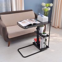 Auwish Bedside Laptop Table Wood | Height Adjustable Mobile Laptop Stand with 3-Tier Storage Shelves Computer Desk Tilting Sit-Stand Rolling Cart Tables (Black)