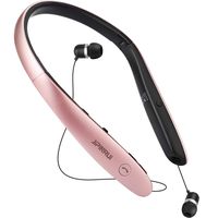 Bluetooth Headphones,Retractable Earbuds Neckband Foldable,Neck Wireless Bluetooth Headset Sweatproof Sports Noise Cancelling Microphone HD Stereo,Voice Command Assistant-Rose Gold