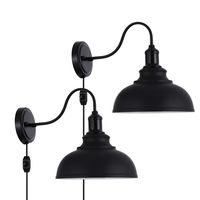 Larkar Dimmable Vintage Wall Lamp Black Industrial Vintage Farmhouse Wall Sconce Lighting Gooseneck Wall Light Fixture with Plug in Cord and On Off Toggle Switch for Bedroom Nightstand, Set of 2