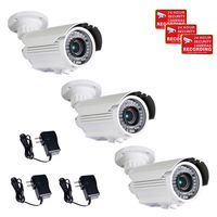 VideoSecu 3 Pack CCD Home CCTV Video IR Zoom Bullet Security Cameras 700 TVL Outdoor Day Night 4-9mm Zoom Focus Lens 42 Infrared LEDs for DVR Surveillance with Power Supplies WR5