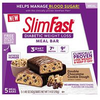 SlimFast Diabetic Weight Loss Meal Replacement Bar, Double Chocolate Cookie Dough, 5 Count