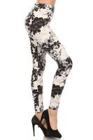 R551-OS Black Floral Print Fashion Leggings, One Size
