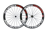 Superteam Carbon Fiber Road Bike Wheels 700C Clincher Wheelset 50mm Matte 23 Width (Red and White Decal)