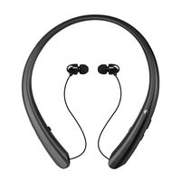 Wireless Neckband Headset, Retractable Headphones Wireless Earbuds Stereo Earphones W/Call Vibrate Alert & Voice Prompts, Noise Cancelling Built-in Mic (Black)
