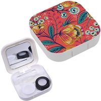 Portable Contact Lens Case Box Travel Kit Mirror + Bottle + Tweezers Container Holder [ Floral Vintage ]