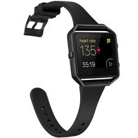 Amcute Compatibe for Fitbit Blaze Band Slim Narrow Thin Silicone Replacement Wristband with Metal Frame for Fitbit Blaze Bands Women Men Small Large (Black&Black, Large)