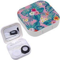 Portable Contact Lens Case Box Travel Kit Mirror + Bottle + Tweezers Container Holder [ Tropical Palm Leaves ]