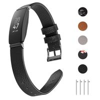Tensea Leather Band Replacement for Fitbit Inspire HR Band, Women Men Slim Strap Wristband Compatible with Fitbit Inspire and Fitbit Inspire HR (Black)