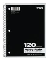 TOPS 3 Subject Spiral Notebook, Wide Ruled, 120 Sheets, White, 10.5 x 8 Inches (65063)