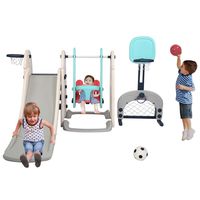 JOYMOR 5 in 1 Kids Combination Slide and Swing Set, Basketball Stand, Soccer Goal, Ring Toss Game, Playset for Backyard, Playground Outdoor Indoor