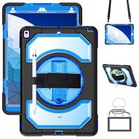 GEEKSDOM New iPad Pro Case 10.5 with Kickstand, Apple Pencil Holder Hand Strap Shoulder Strap Shock-Absorption Protective Case 360 Degree Rotatable case (Clear and Blue)