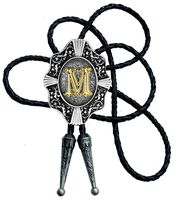 Moranse Golden Initial A to Z in Flower Nursery Cowboy Bolo Tie with Cowhide Rope(M)