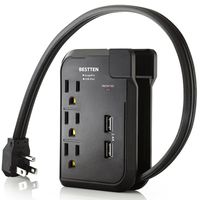 BESTTEN Travel Surge Protector Power Strip with 2.4A Dual USB Ports, 3 Grounded Outlets, 15A/125V/1875W, 18-inch Extension Cord, Black