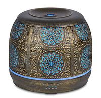 Bronze Art Aromatherapy Essential Oil Diffuser,Humidifier,Ultrasonic Quiet,Cool Mist,Adjustable Time Setting,Color Light Changing,Waterless Auto Off,for Baby,Home,Office,Yoga,Birthday,Gift,Decorative