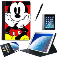 LJX iPad 2 3 4 Case Cover Mickey Mouse PU Leather Wallet Kickstand Flip Cover Card Slots Protective Flip Shockproof Heavy Duty Shell for Apple iPad 2th/3th/4th Generation#A