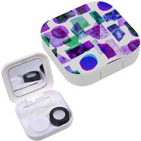 Portable Contact Lens Case Box Travel Kit Mirror + Bottle + Tweezers Container Holder [ Geometric Multicolor Stripes ]
