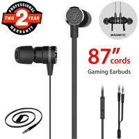 Gaming Earbuds, Noise Isolating Stereo Bass In Ear Headphones with Microphone 86 Inch Long Cord Extension Cable PC Adapter Magnetic Headset Earphones for Computer, iPhone, Samsung, Laptop, PSP - Black