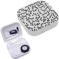 Portable Contact Lens Case Box Travel Kit Mirror + Bottle + Tweezers Container Holder [ Black Triangles ]