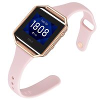 Aiseve Slim Bands Compatible for Fitbit Blaze, Thin Tapered Silicone Wristband Rose Gold Metal Frame Clasp for Fitbit Blaze Small Large Women Men (Large, Pink Sand&Rose Gold)