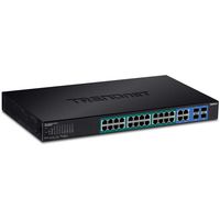 TRENDnet 28-Port Web Smart PoE+ Switch, 24 x Gigabit PoE+ Ports, 4 x Shared Gigabit Ports (RJ-45 or SFP), VLAN, QoS, LACP, IPv6 Support, 370W PoE Power Budget, Lifetime Protection, TPE-5028WS
