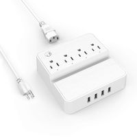 USB Power Strip with Phone Holder, Surge Protector 4 Outlet and 4 USB Port Charger with Charging Station5ft Extension Power Cord 1250W 100-240V Portable USB Strip for Travel, Phone, Computer,(White)