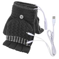 GBSELL Women Men USB Heated Mitten Full Half Finger Winter Warm Knit Laptop Hand Gloves (Dark gray)