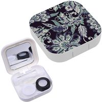 Portable Contact Lens Case Box Travel Kit Mirror + Bottle + Tweezers Container Holder [ Flowers Indian Style ]