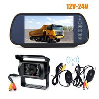 Wireless 18 LED IR Night Vision Car Reversing Backup Camera Waterproof + 7" TFT Car LCD Mirror Monitor for 12V 24V Bus Truck Trailer RV Auto Vehicle Rear View Kit Parking Assistance System (Black)