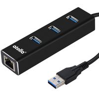 atolla 3 Port USB 3.0 Hub with RJ45 Gigabit Ethernet USB to Ethernet Adapter for MacBook Air/Pro/Surface/PC/Laptop(Black)
