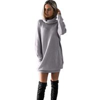 Goddessvan Womens Knitted Long Sleeve Dress O-Neck Jumper Dress Mini Dress (Gray, S)