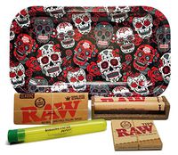 Bundle - 5 Items - RAW King Size Supreme, 110 Roller and Pre-Rolled Tips with Rolling Paper Depot Rolling Tray (Skulls) and Kewl Tube