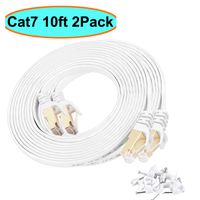 Cat7 Ethernet Cable 10 ft Shielded (STP), AULLOV High Speed Flat RJ45 Cat-7/Category 7 Internet LAN Computer Patch Cord Cable, Faster Than Cat5/Cat6-10 Feet White-2 Pack