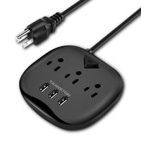 Power Strip 3 Outlets and 3 USB Ports with Switch Control,Desktop Charging Station with 5 ft Extension Cord,Compact for Nightstand,Office and Travel - Black (Renewed)