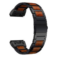 LDFAS Fenix 6X/5X Plus Band, Natural Wood Red Sandalwood Black Stainless Steel Metal Watch Band, 26mm Quick Fit Strap Compatible for Garmin Fenix 6X/6X Pro/5X/5X Plus/3/3HR/Descent Mk1 Smartwatch