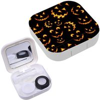 Portable Contact Lens Case Box Travel Kit Mirror + Bottle + Tweezers Container Holder [ Halloween Horror Symbols ]