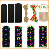 Emoly 75 Sets Scratch Bookmarks Paper Scratch Rainbow Paper DIY Gift Tags with Colorful Rope and Wood Stylus for Party and Craft Supplies for Boy Girl Party Classroom Activities