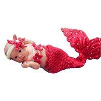 Sunbaby Newborn Photography Props Baby Knitting Wool Material Photography Costume Cute Animal Style Baby Crochet Clothes (Red Mermaid)