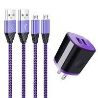 Android Charger Cord with Plug, Dual USB Wall Charger with 2Pack 6.6Feet Micro USB Cord Compatible with Samsung A10s/Tab A 8.0/A10/M10/A7/J7 V/J8/J7/S6/S7/Note 5,Motorola G6 Play, LG G4 etc