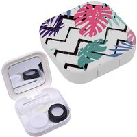 Portable Contact Lens Case Box Travel Kit Mirror + Bottle + Tweezers Container Holder [ Creative Universal Floral Tropical ]