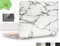 UESWILL 3in1 Marble Pattern Smooth Hard Shell Case Cover for MacBook 12 inch with Retina display (Model: A1534) + Keyboard and Screen Cover + Microfibre Cleaning Cloth, (White/Grey)