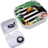 Portable Contact Lens Case Box Travel Kit Mirror + Bottle + Tweezers Container Holder [ Parrots Exotic Floral ]