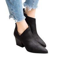 Dainzuy Women Ankle Boots Pointed Toe Low Chunky Stacked Heel Perforated Snakeskin Shoes Side V Cut Western Booties Black