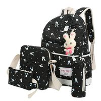 Hot sale!Todaies 4 Sets Women Girl Rabbit Animals Travel Backpack School Bag Shoulder Bag Handbag 6 Colors (4 Sets, Black)