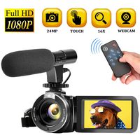 Video Camera Camcorder, FHD 1080P 30FPS Digital Vlogging Camera Recorder 24MP 3.0 Inch Touch Screen 16X Digital Zoom Camera for YouTube with Microphone and Remote