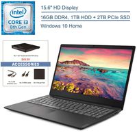 2020 Lenovo IdeaPad S145 15.6" Laptop Computer, 8th Gen i3-8145U Beat i5-7200U, 16GB RAM, 1TB HDD+2TB PCIe SSD, 802.11AC WiFi, Bluetooth 4.2, Windows 10 Home, EST External DVD+ Accessories