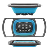 Qimh Colander Collapsible, Colander Strainer Over the Sink Food Colanders Strainers with Extendable Handles, 6-Quart, Dishwasher-Safe Kitchen Folding Strainer for Pasta, Veggies and Fruits (Blue)