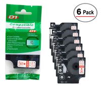 6/Pack LM Tapes - Premium LM-45015 1/2" Red on White Compatible Label Maker Tape, Replaces Dymo 45015 D1 Label Tape 12mm