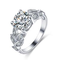 Bookear Flower Crystal Wedding Ring for Women Jewelry Accessories Rose Gold Gold Engagement Ring (Silver, 7)