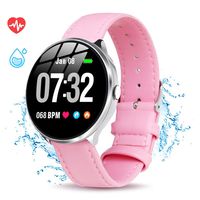 GOKOO Smart Watch for Women with All-Day Heart Rate Blood Pressure Sleep Monitor Waterproof Calorie Counter Step Reminder 1.3 inch Touchscreen Leather (Pink)